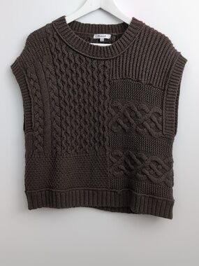 Madewell Patchwork Crew Neck Sweater Vest Size M Cargo Green/Brown